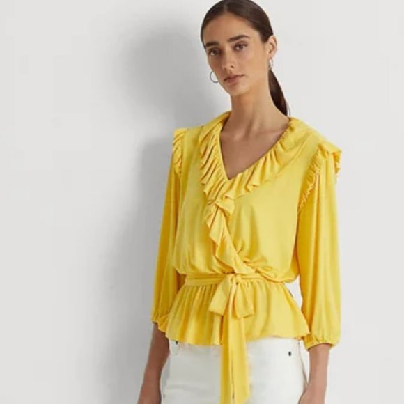 Ralph Laurent Belted Jersey Peplum Top - Picture 3 of 3